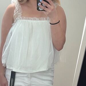 White Ruffled tulle Women's Top